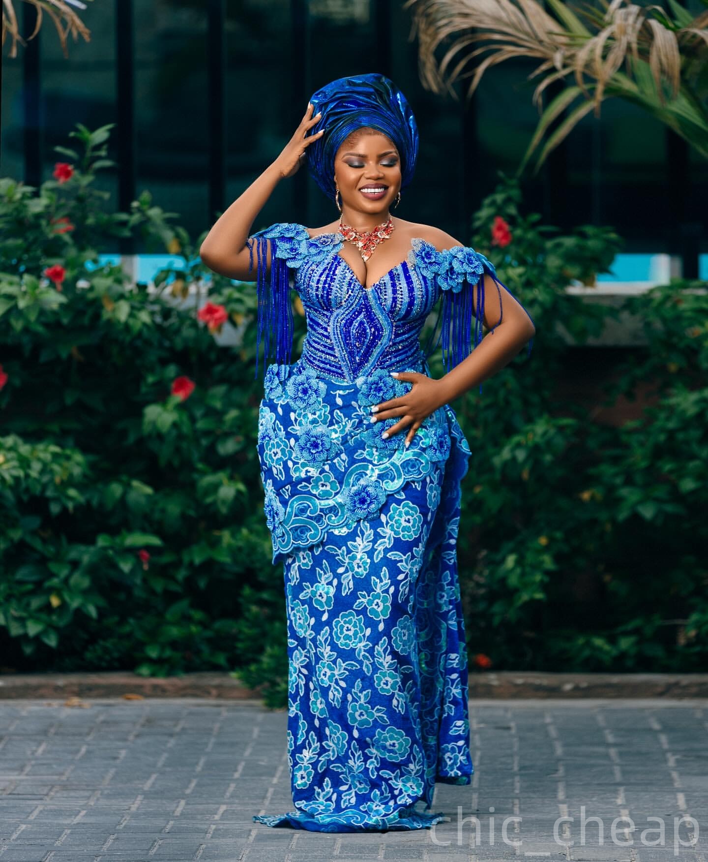 Aso Ebi Blue Sheath Prom Dresses 2025 Flowers Beaded Sequined Evening Formal Party Second Birthday Engagement Gowns Plus Size Dress For Special Occasi
