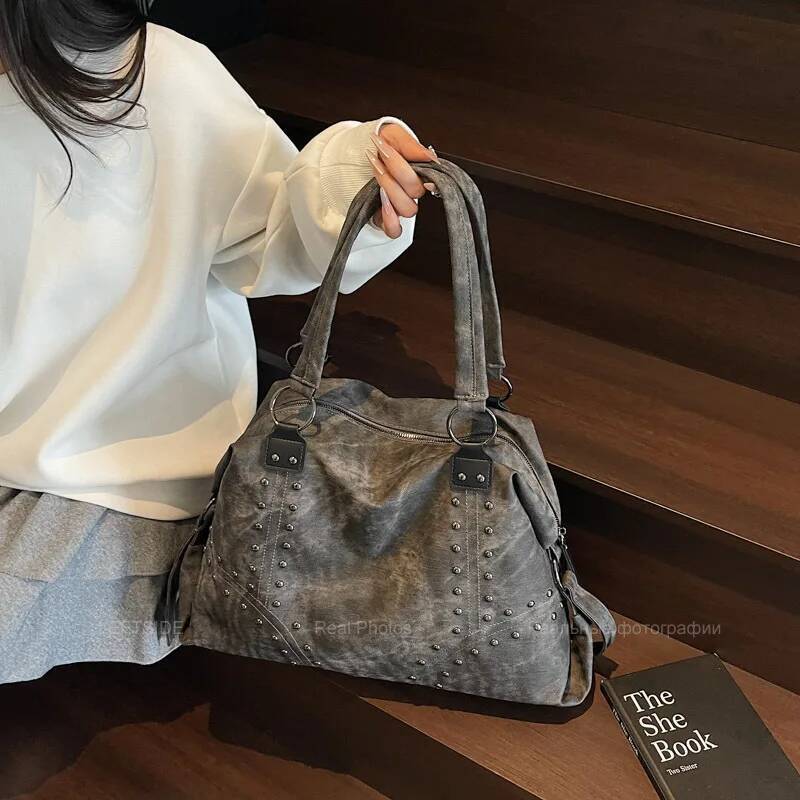 Large Capacity Rivet PU Leather Women s Pillow Bag Trendy Spicy Girl Women s Handbag Short Distance Travel Bag Women s Shoulder Bag Designer Bag