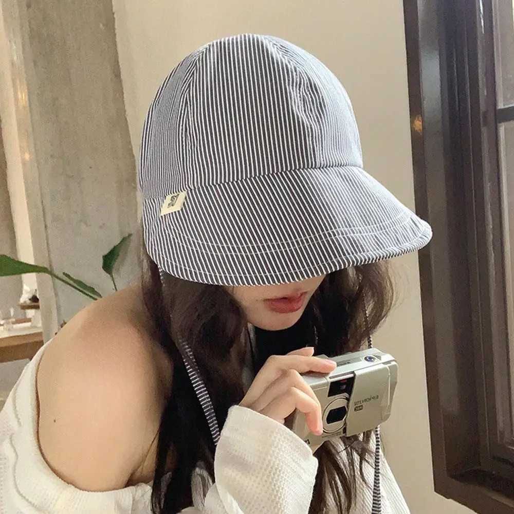 2025 Wens Summer Thin Quickdrying Sun Korean Stripe Sun Protection Fiing Outdoor Casual S Wide Brim Bucket Hat G250910