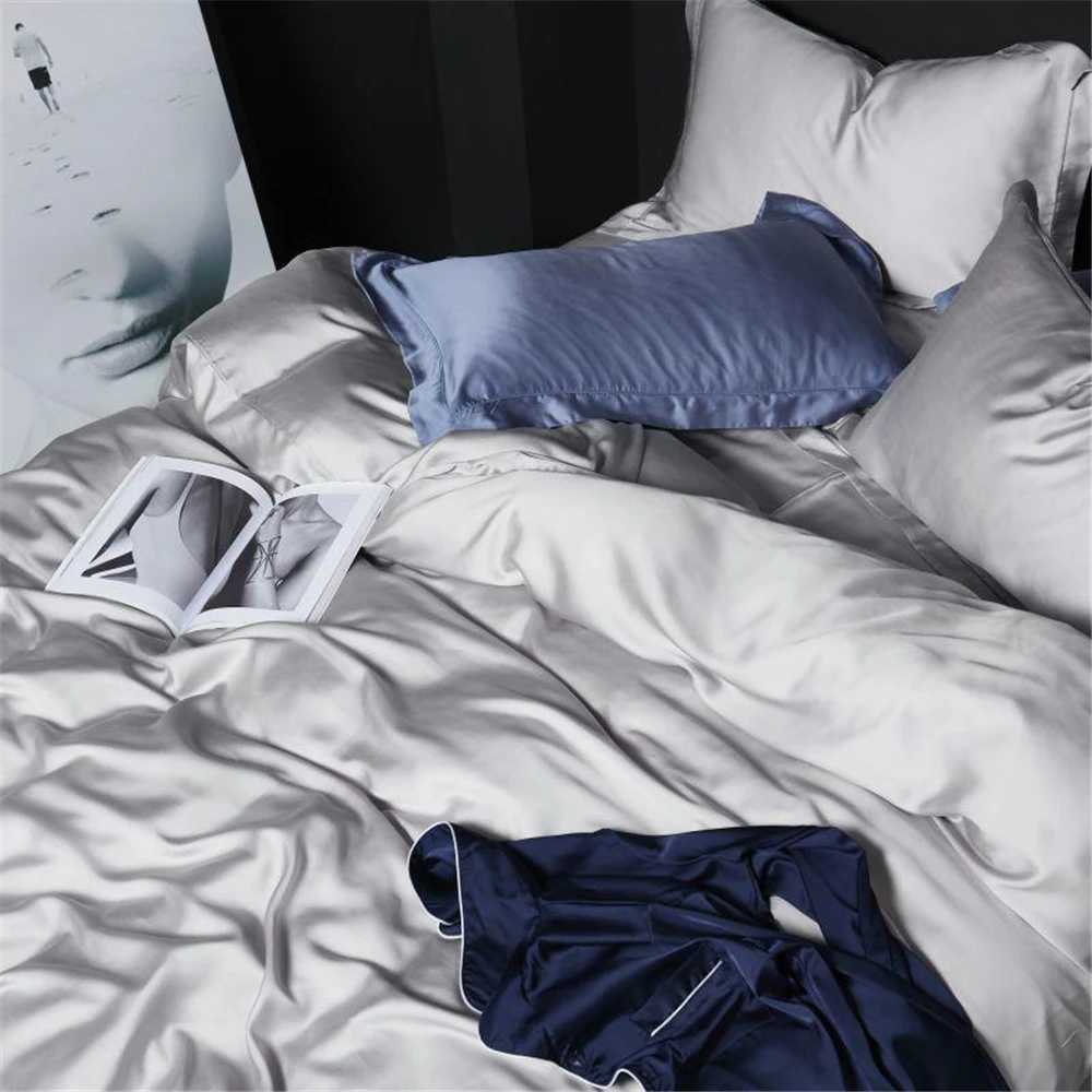 Lanlika Women Noble Gray 100 Silk Bedding Set Beauty High End Luxury Queen King Duvet Cover Bed Linen Fitted Sheet Pillowcase Y250912