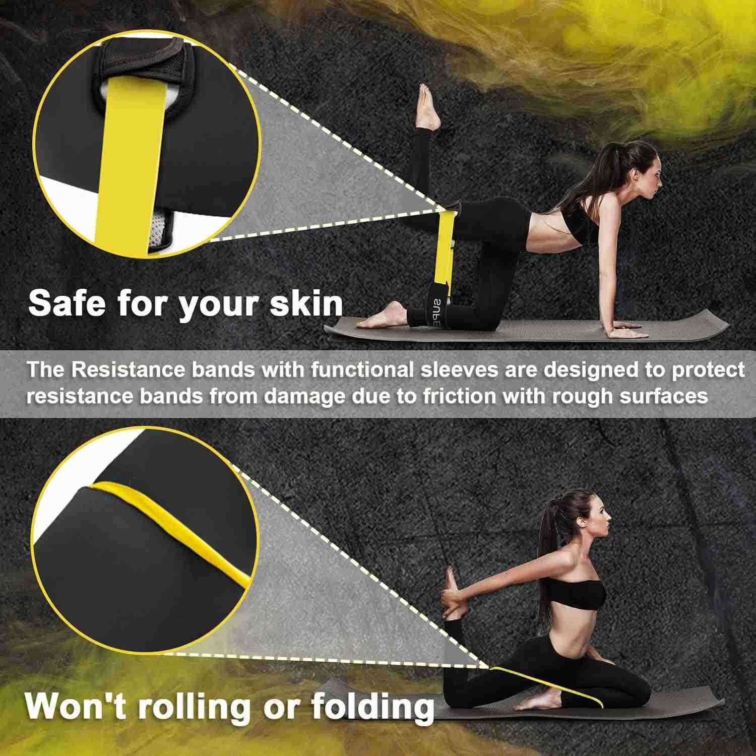 Resistance Loop Bands with Protective Sleeves Booty Bands for Women Men 2 Pack Latex Resistance Bands and 1 Pair NonSlip Functional Sleeves Nylon Webb