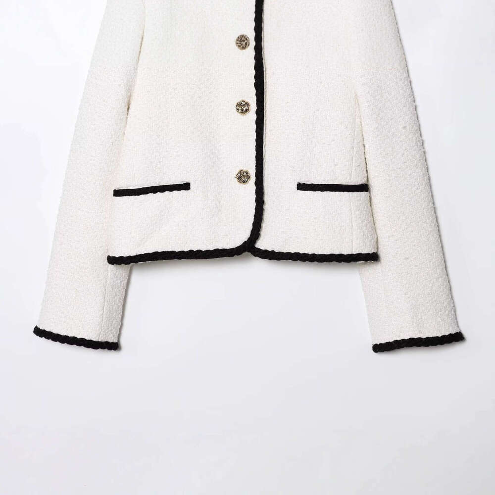 DHEssentials 2025 Autumn New Women's Fashion Simple Style Chanel-Style Trimmed Fleece Jacket 1293054 White