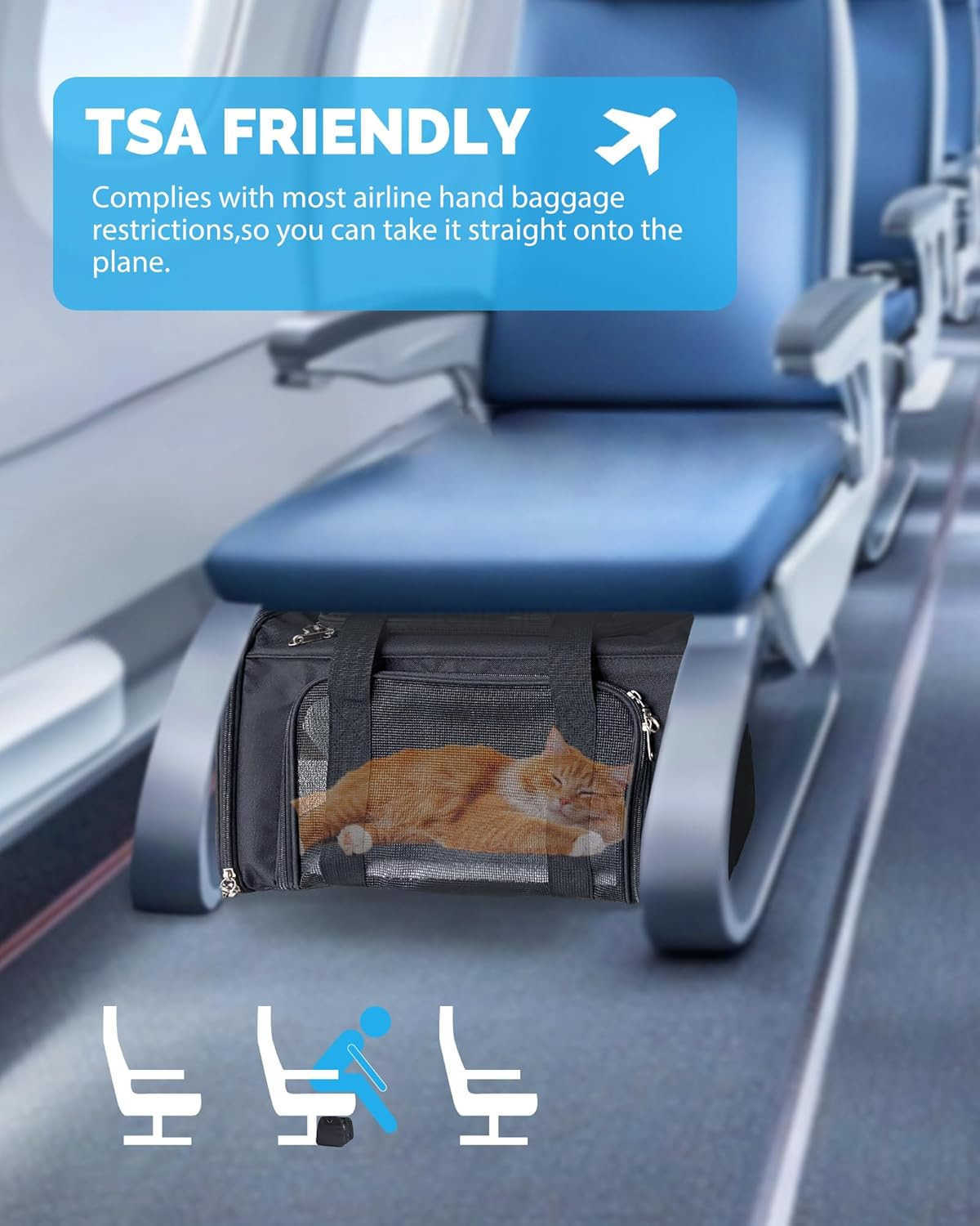 Approved Cat Carrier Soft Sided Pet Travel Bag for Cats and Small Dogs Under 16 lbs TSA Approved Pet Carrier in Cabin GrayW250912