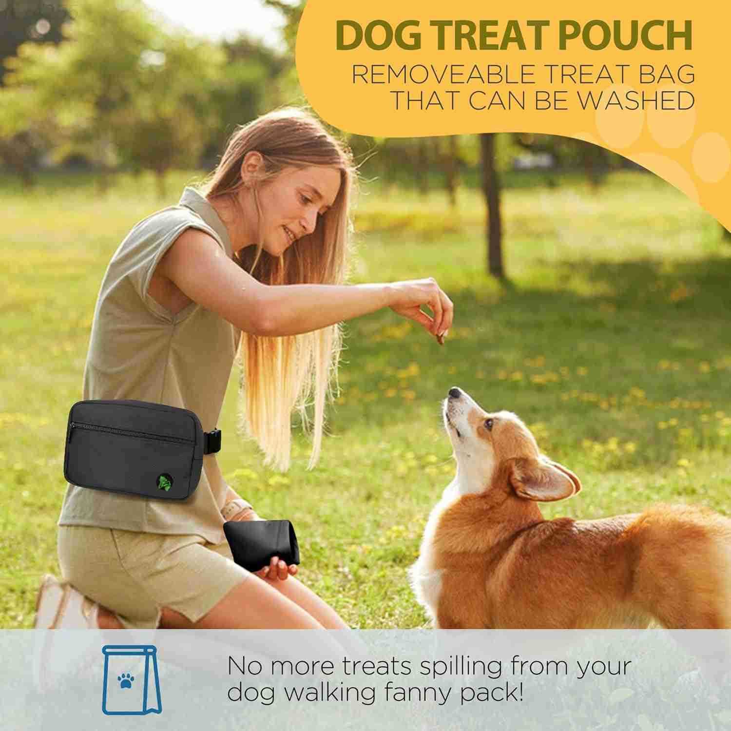 Dog Treat Pouches for Pet Training Treat Bag Dog Walking Fanny Pack with Carabiner Builtin Poop Bag Dispenser Reuse Dog Poop Holder Puppy Pet Treat Wa