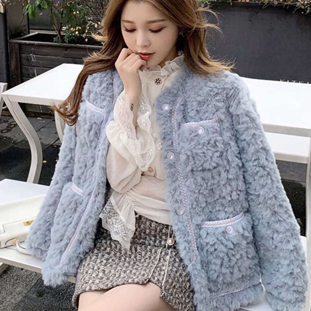 DHEssentials Faux Fur Chanel Style Lamb Wool for Women New Autumn Winter High-end Thick Loose Woolen Coat Ins Trend