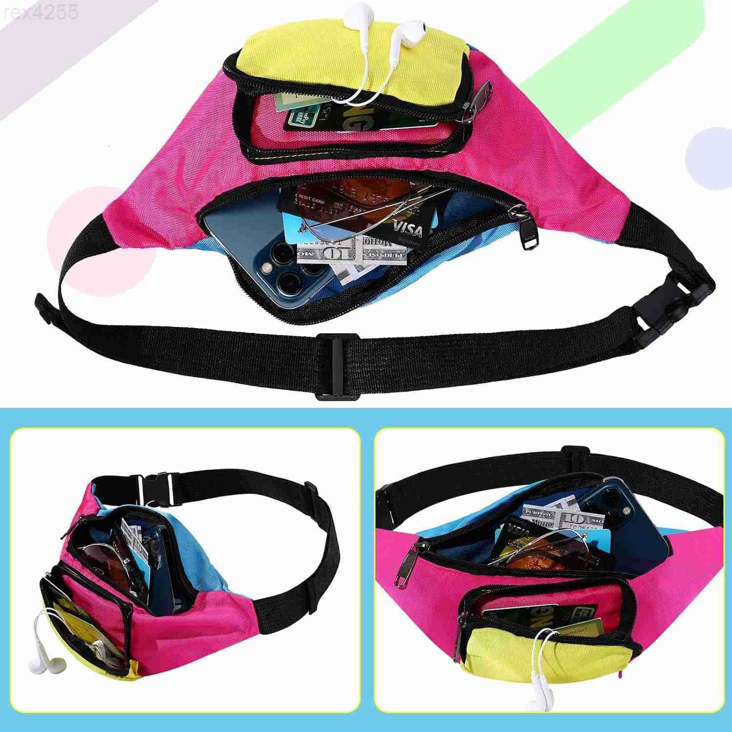 80s Retro Neon Fanny Pack 2 Pockets Belt Bags 90s Costumes for Women Men Waist Packs for Holiday Festival 80s Theme Halloween PartyPink BottomW250912