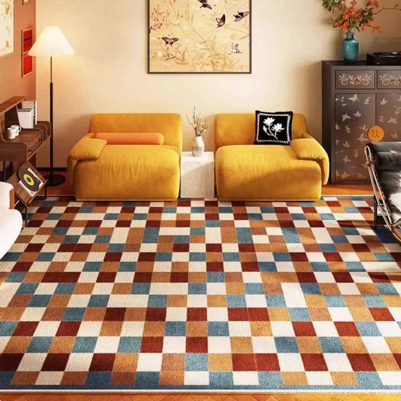 Plaid Retro Carpet Living Room Large Area Study Bedroom Bedside Soft Floor Mat Room Leisure Area Coffee Table Rug Tapis C250912