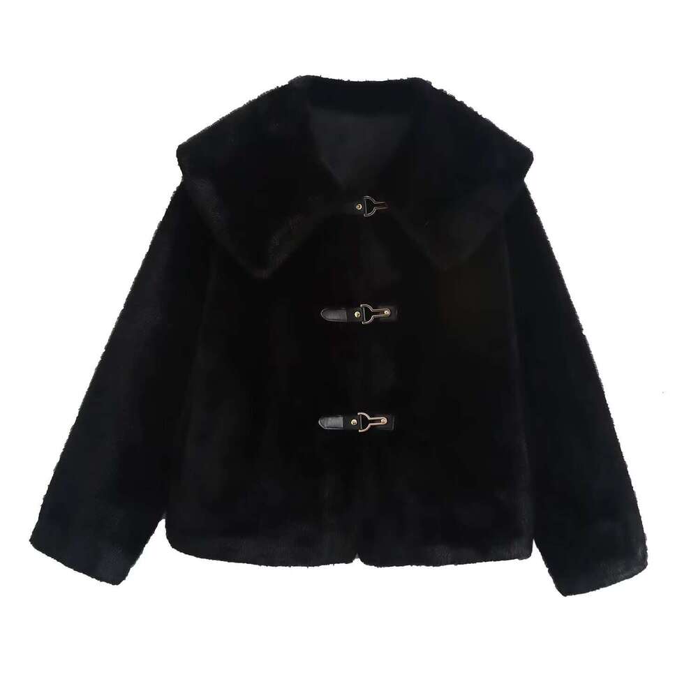 DHEssentials French Style Chanel-Inspired Shearling One-Piece Large Lapel Short Long-Sleeve Fur Coat