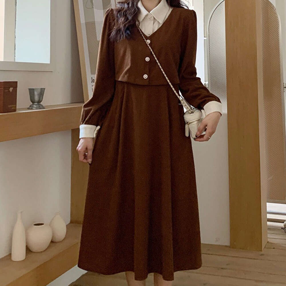 DHEssentials Buttons Can Be Opened Autumn Winter Long Sleeve Chanel Lapel Fashionable Elegant Slimming Hepburn Style Dress