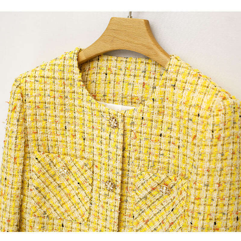DHEssentials Yellow Summer New Light Luxury Woven Chanel Style Jacket for Women Thin Casual Versatile Short Cardigan