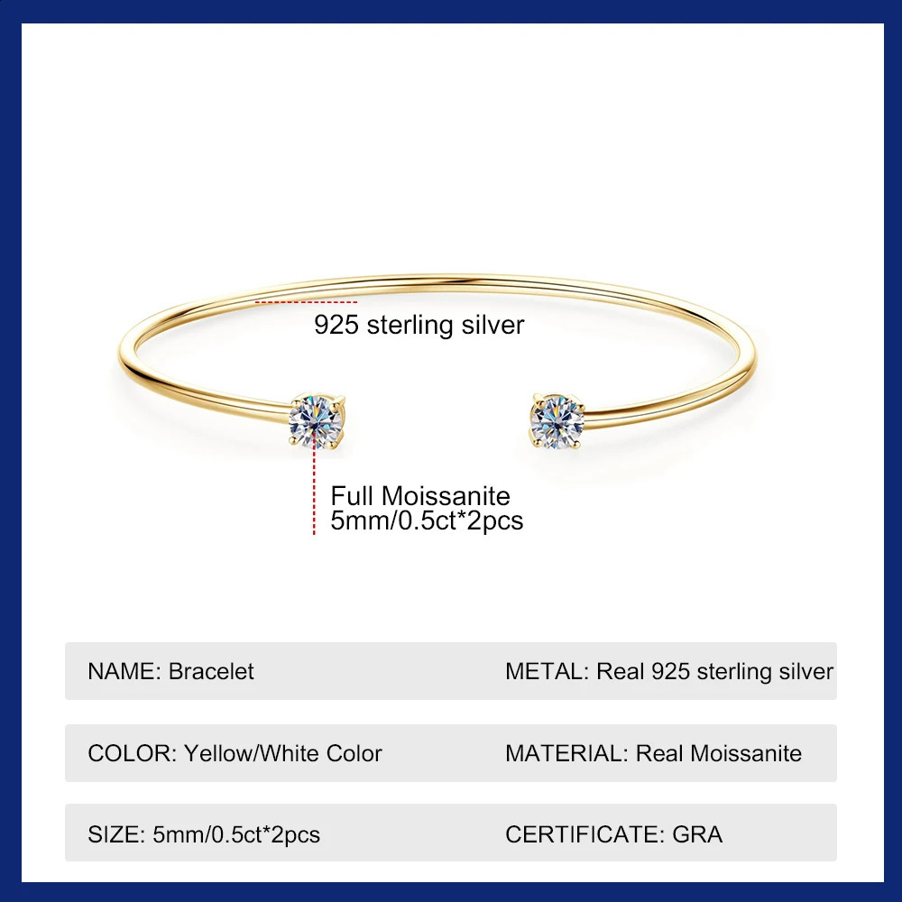 Sweetrain 05CT Bangle for Women 5mm Lab Created Diamond Bracelet 100 Real 925 Sterling Silver Opening Cuff Bangle 250911