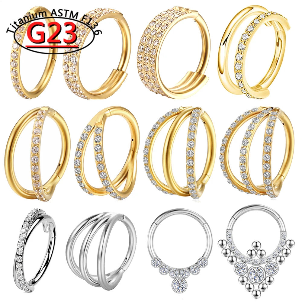 G23 Piercing Nose Ring Clicker Ear Cartilage Tragus Helix Daith Round Earrings Hoops CZ 16G Hinged Segment Body Jewelry 250911