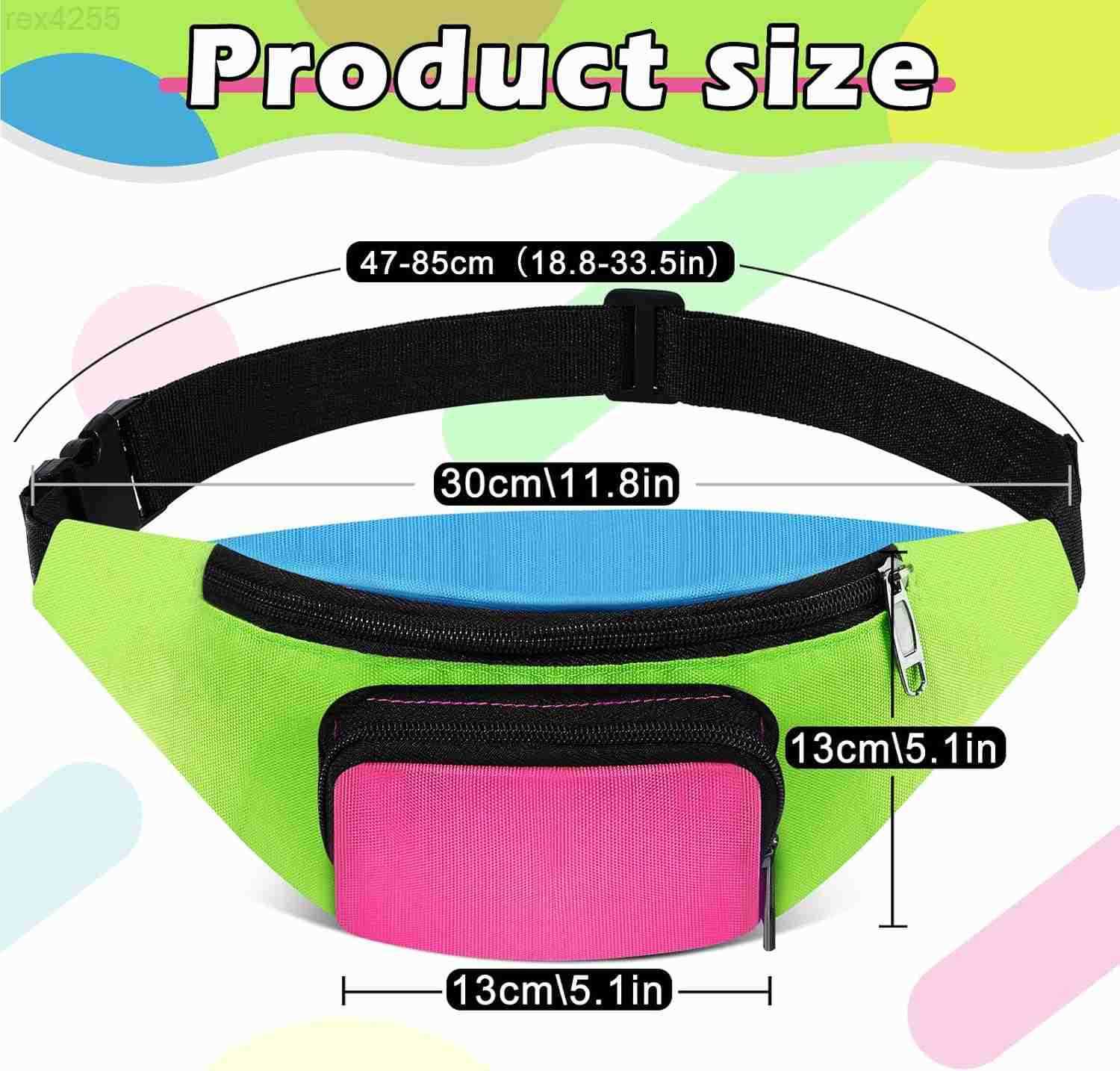80s Retro Neon Fanny Pack 2 Pockets Belt Bags 90s Costumes for Women Men Waist Packs for Holiday Festival 80s Theme Halloween PartyGreen BottomW250912