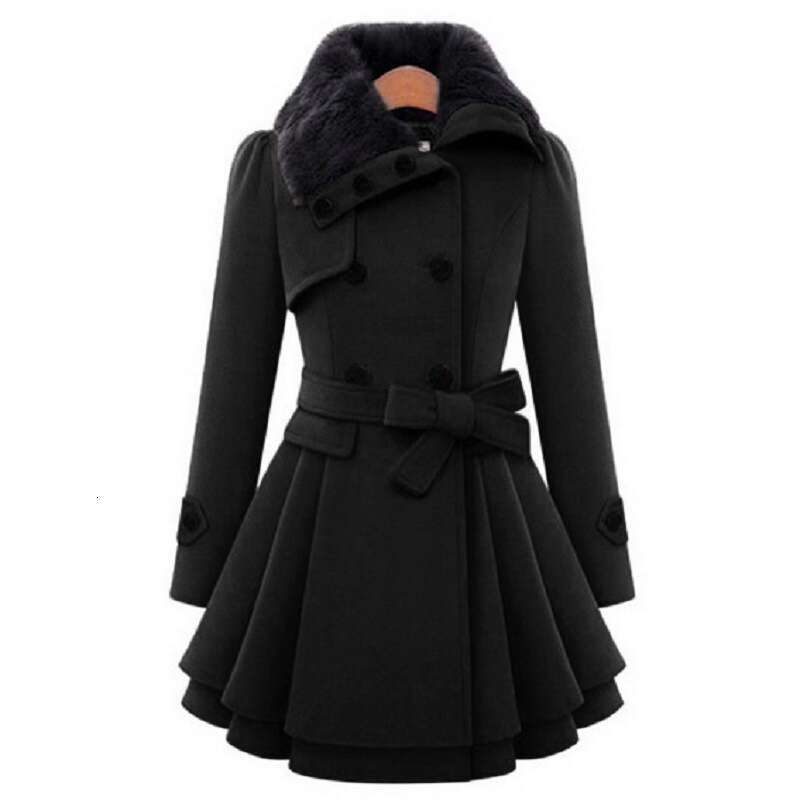 womens coat jackets womens fur coat Spring European and American Large Size Mid-Length Woolen Coat Double-Breasted Woolen Overcoat Trench Coat for Wom