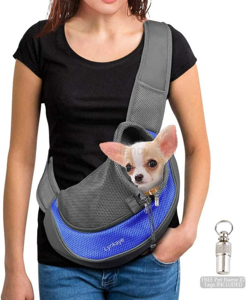 Small Dog Cat Travel Bag Hands Free Pet Carrier with Adjustable Strap Stainless Steel ID Barrel Black Up to 12 lbsW250912
