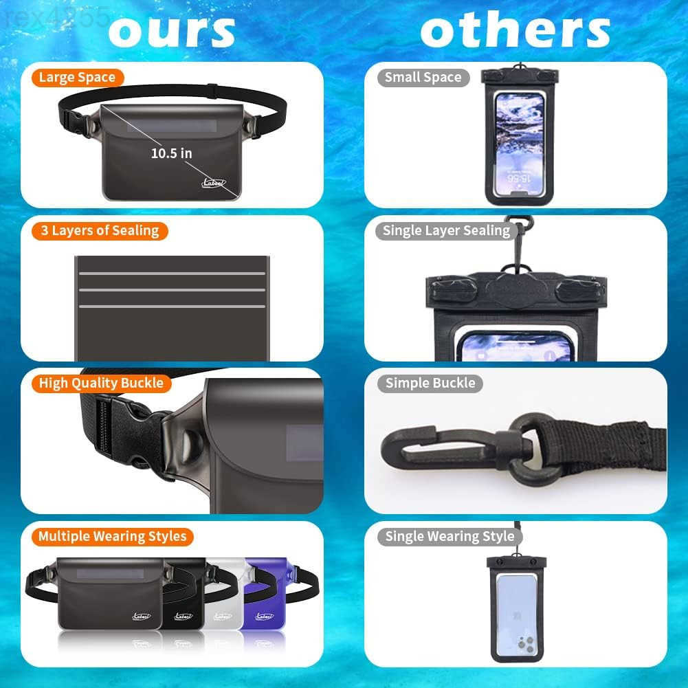 Waterproof Fanny Pack 2 PCS Waterproof Pouch with Waist Strap Fanny Pack to Keep Phone and Valuables Dry for Swimming Kayaking Boating SnorkelingW2509