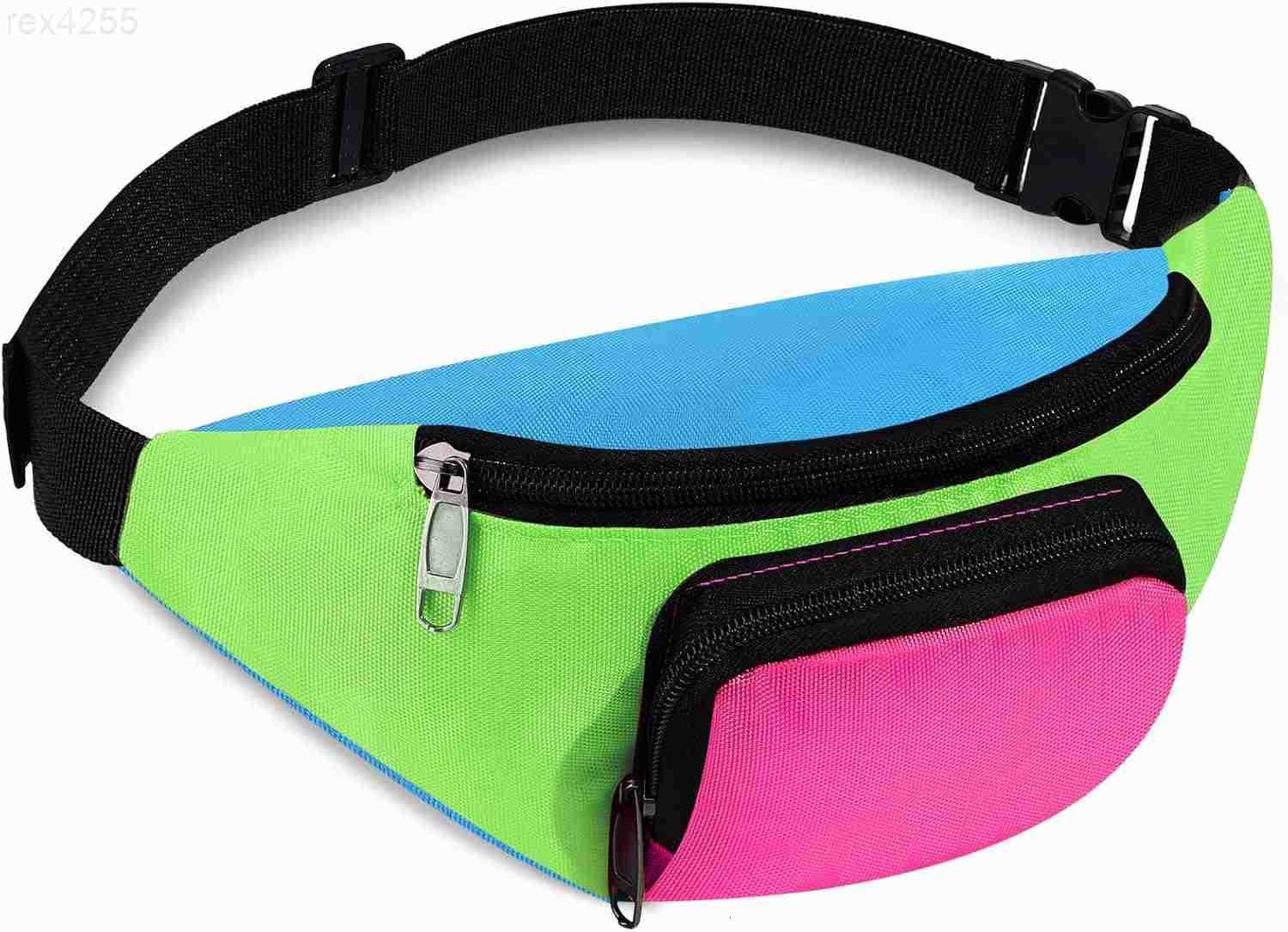 80s Retro Neon Fanny Pack 2 Pockets Belt Bags 90s Costumes for Women Men Waist Packs for Holiday Festival 80s Theme Halloween PartyGreen BottomW250912