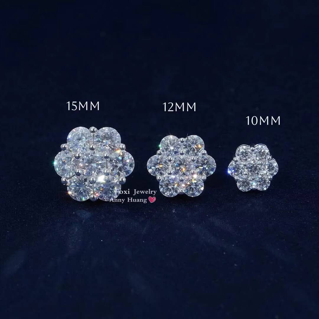 Wholesale Factory Cheapest Moissanite Flower Stud Earrings 925 Sterling Silver Ice VVS Moissanite Screw Back Earrings Women GRA