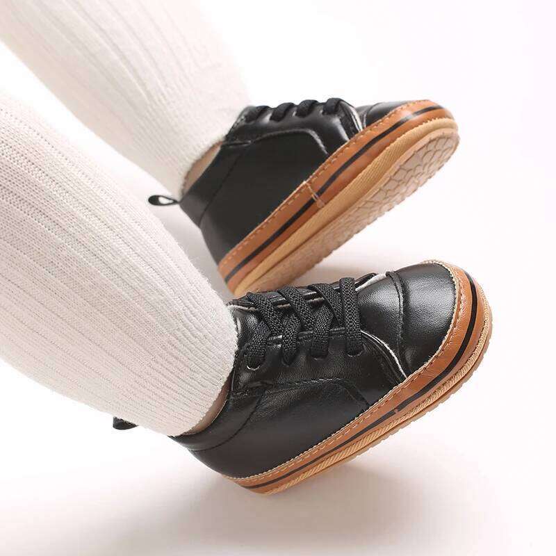 PU Baby Shoes for Boys And Girls 0-1 Year Old Rubber Bottom Anti-Slip Spring Autumn Casual Lace-Up Walking Sneakers