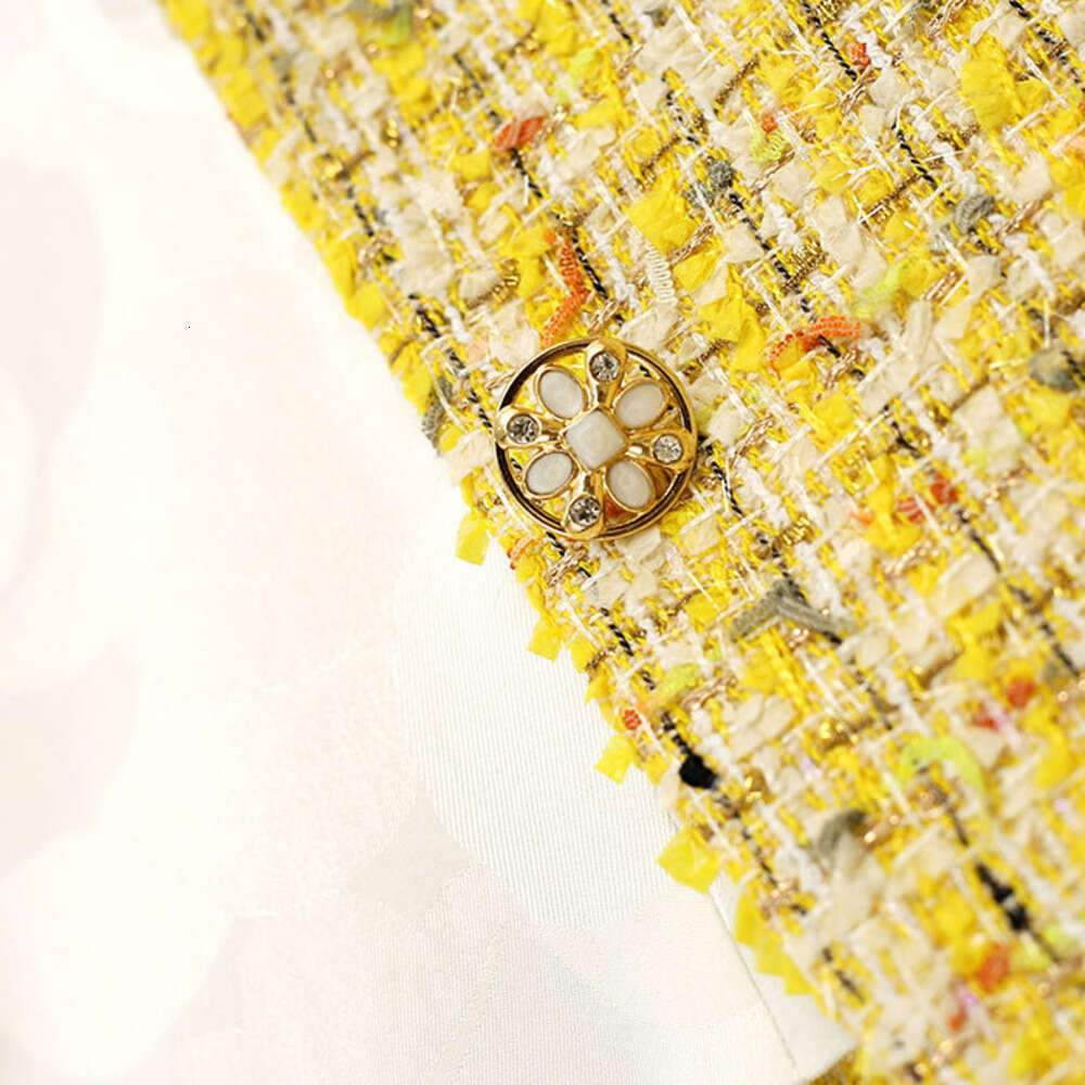 DHEssentials Yellow Summer New Light Luxury Woven Chanel Style Jacket for Women Thin Casual Versatile Short Cardigan