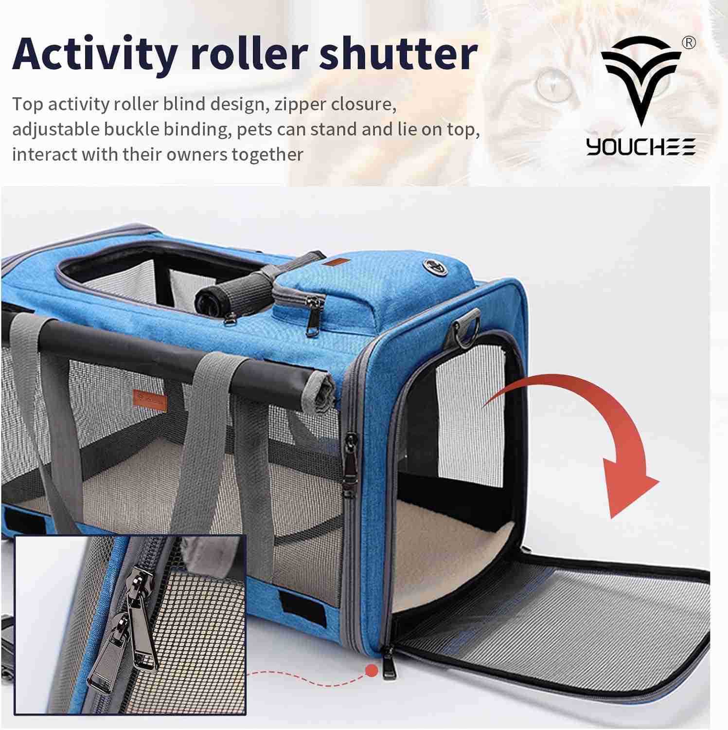 19 L x 105 W x 115 H Inches Cat Dog Carrier for Pets Up to 20 Ibs WashableSoft SidedCollapsible Travel Puppy Carrier BlueW250912