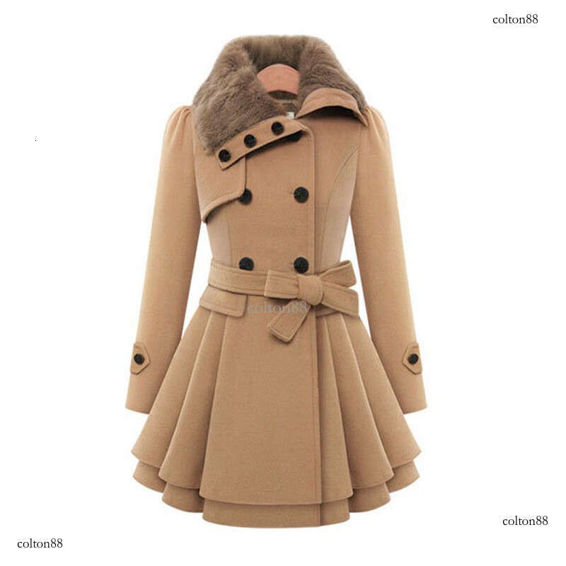 womens coat jackets womens fur coat European and American Style Women's Wool Coat with Large Hem and Fur Collar, Double-Breasted Wool Trench Coat