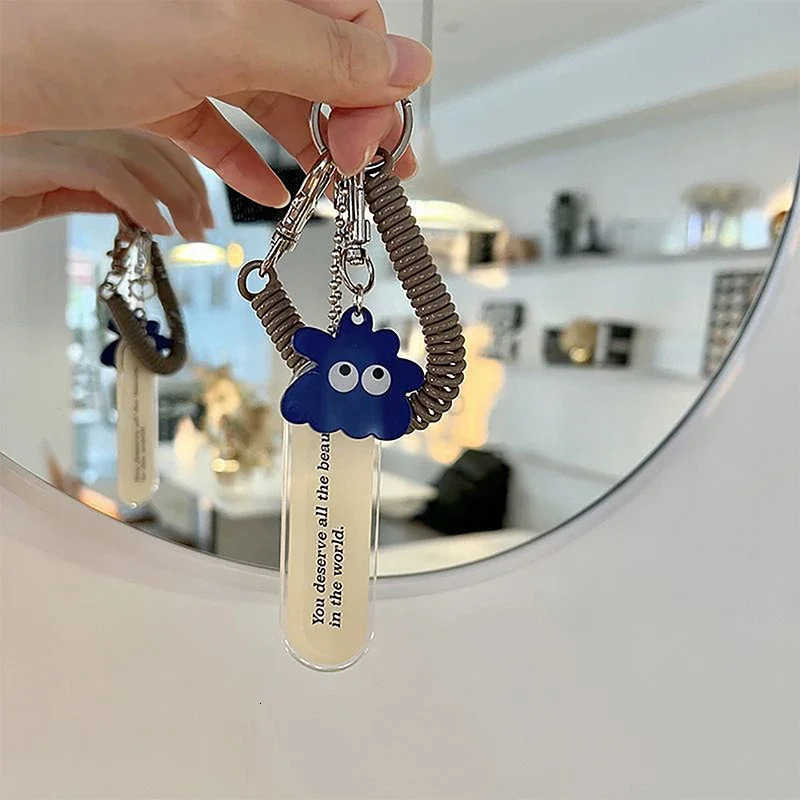 Cute Little Monster Acrylic Keychain AntiLoss Spring Rope Pendant Fashion Bag Decoration Accessories Backpack Hanging Charms M250912