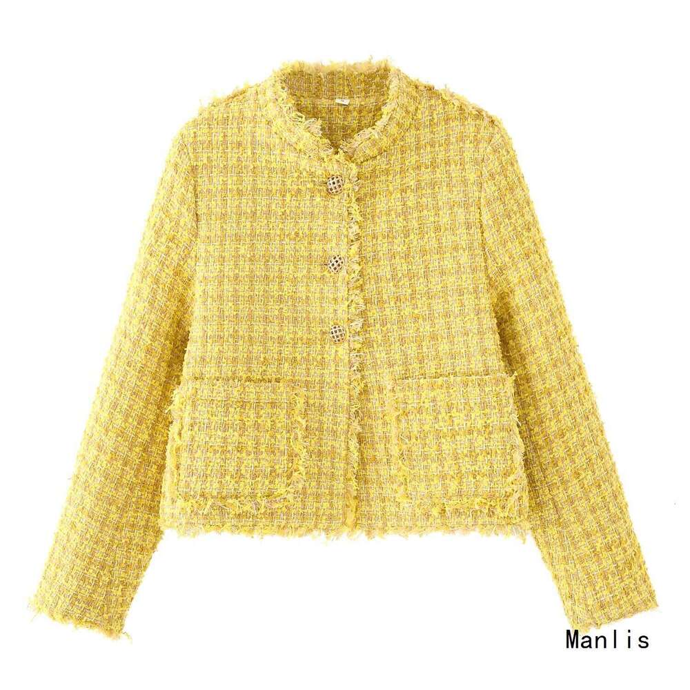 DHEssentials Ins Small Petite Korean Heavy Craft Short Women's Fashion 2025 Little Chanel Style Versatile Yellow Jacket Top