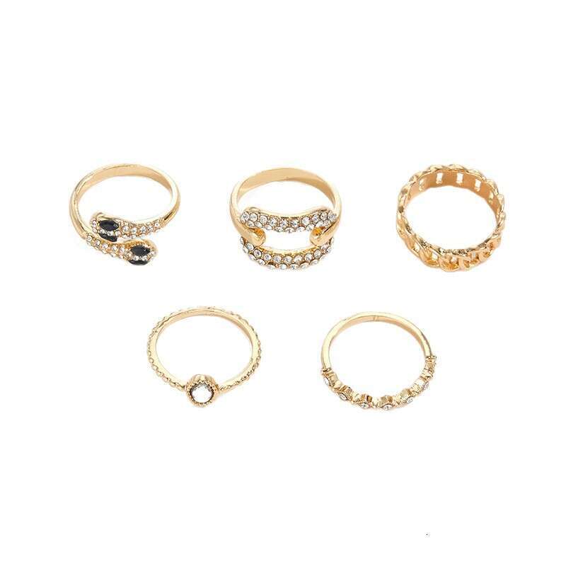 Niche Light Jewelry Snake-Shaped Ring Set Accessories Inlaid Dia Women's Couple Rings