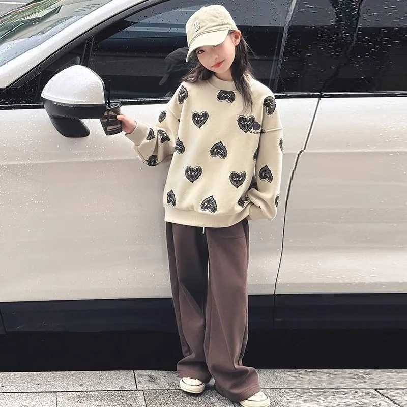 Print Sweatshirt Set Top Pants 2Piece Girl Outfit Elementary Student Clothes Children Fashion Girls Sets 7 8 Years Korean Two C250912
