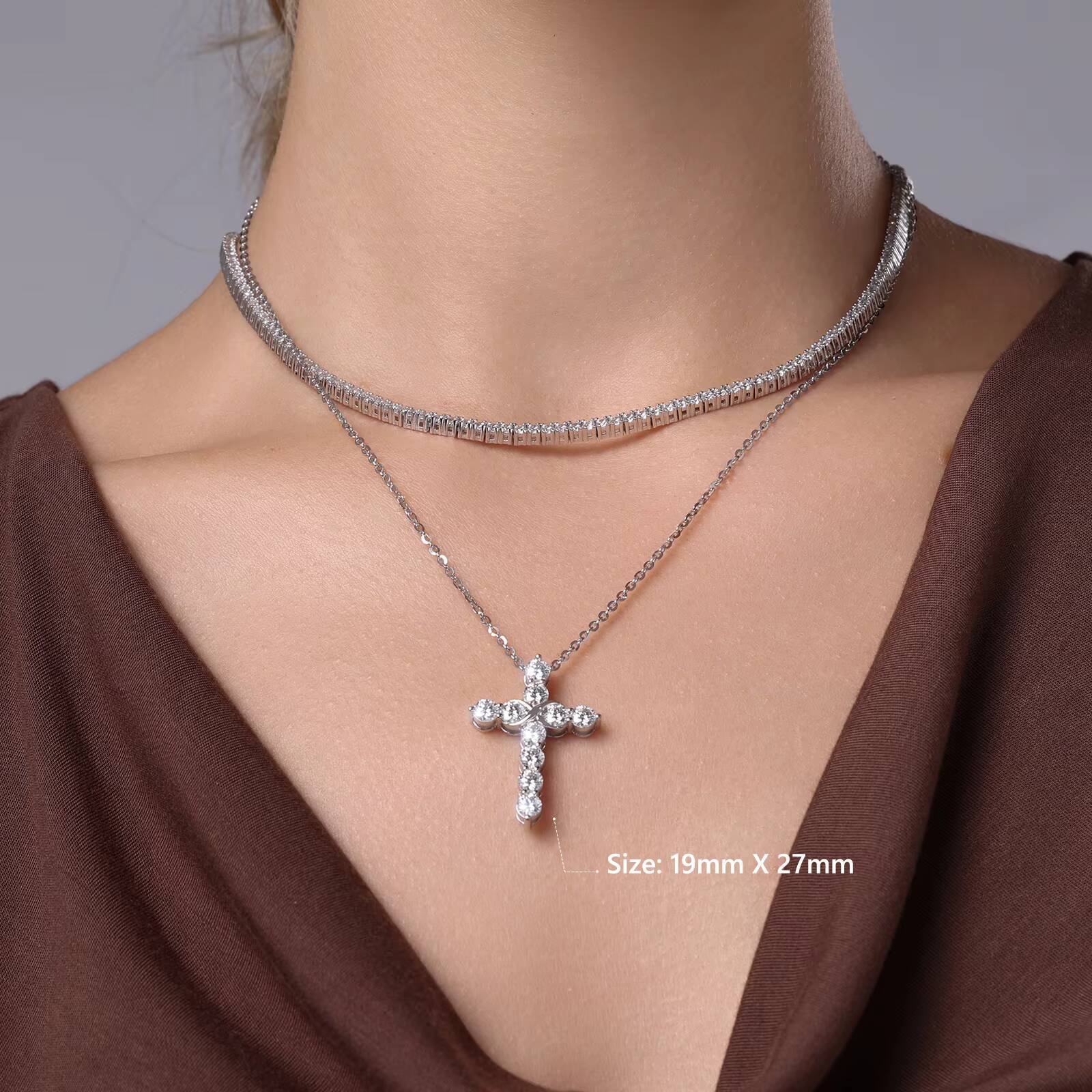 Dainty Moissanite Cross Jewelry Gifts Women MEN 925 Sterling Silver VVS1 Lab Created Moissanite Diamond Faith Pendant Necklace