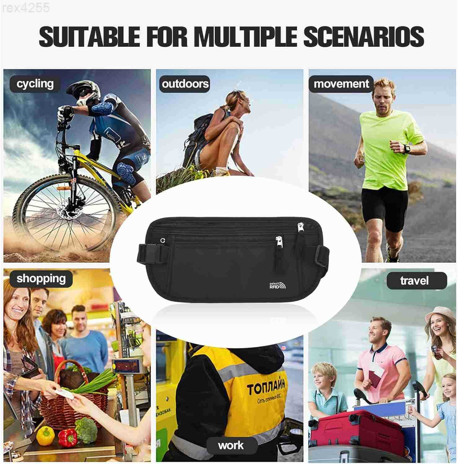 Unisex Money Belt Slim Passport Holder RFID Blocking Travel Essentials Pouch with Adjustable Strap Small Waist Pouch for Workout Running Travelling Hi