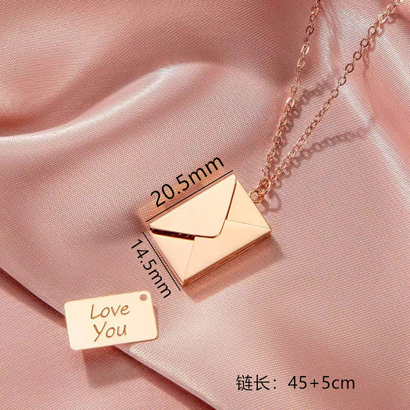 Unique Trendy Meise Jewelry Artistic Openable Envelope Commemorative Necklace with English Letter Card Stainless Steel Titanium Steel