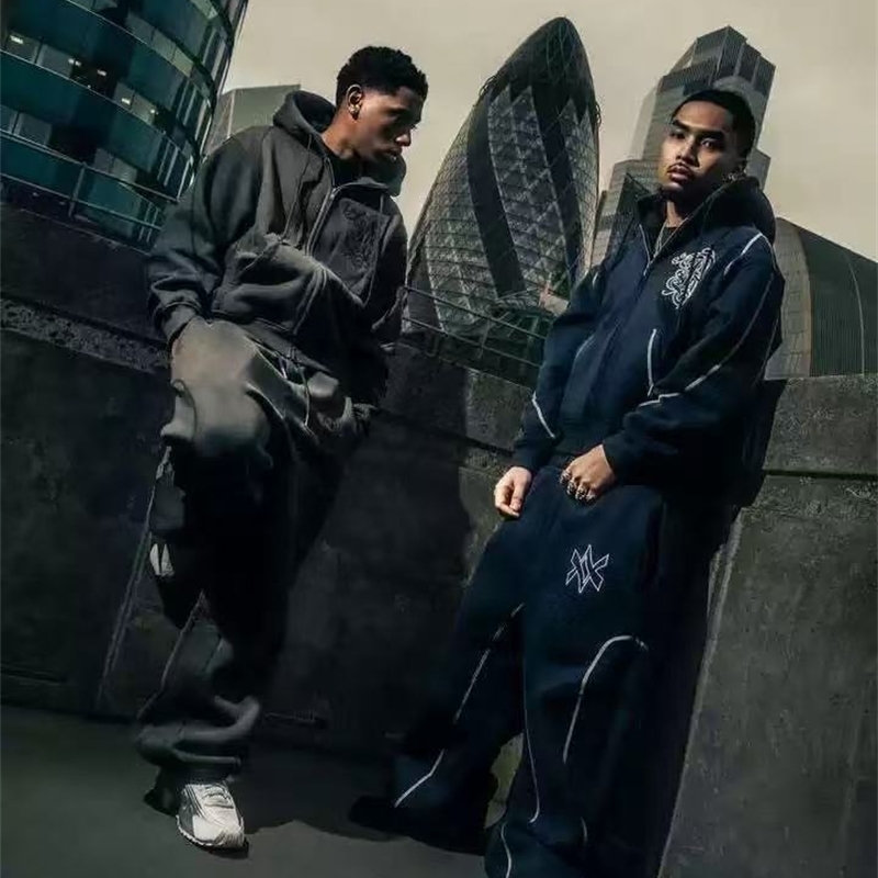 American Y2K Casual Zipper Hoodie Sweatpant Two Piece Set HipHop Oversized y Sweatshirts Men Women Pants 250911