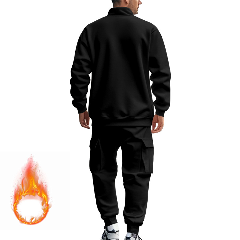 Designer tracksuit Men's Fleece-Lined Casual Workwear Pants Set with Zip Jacket EU Size: S-3XL