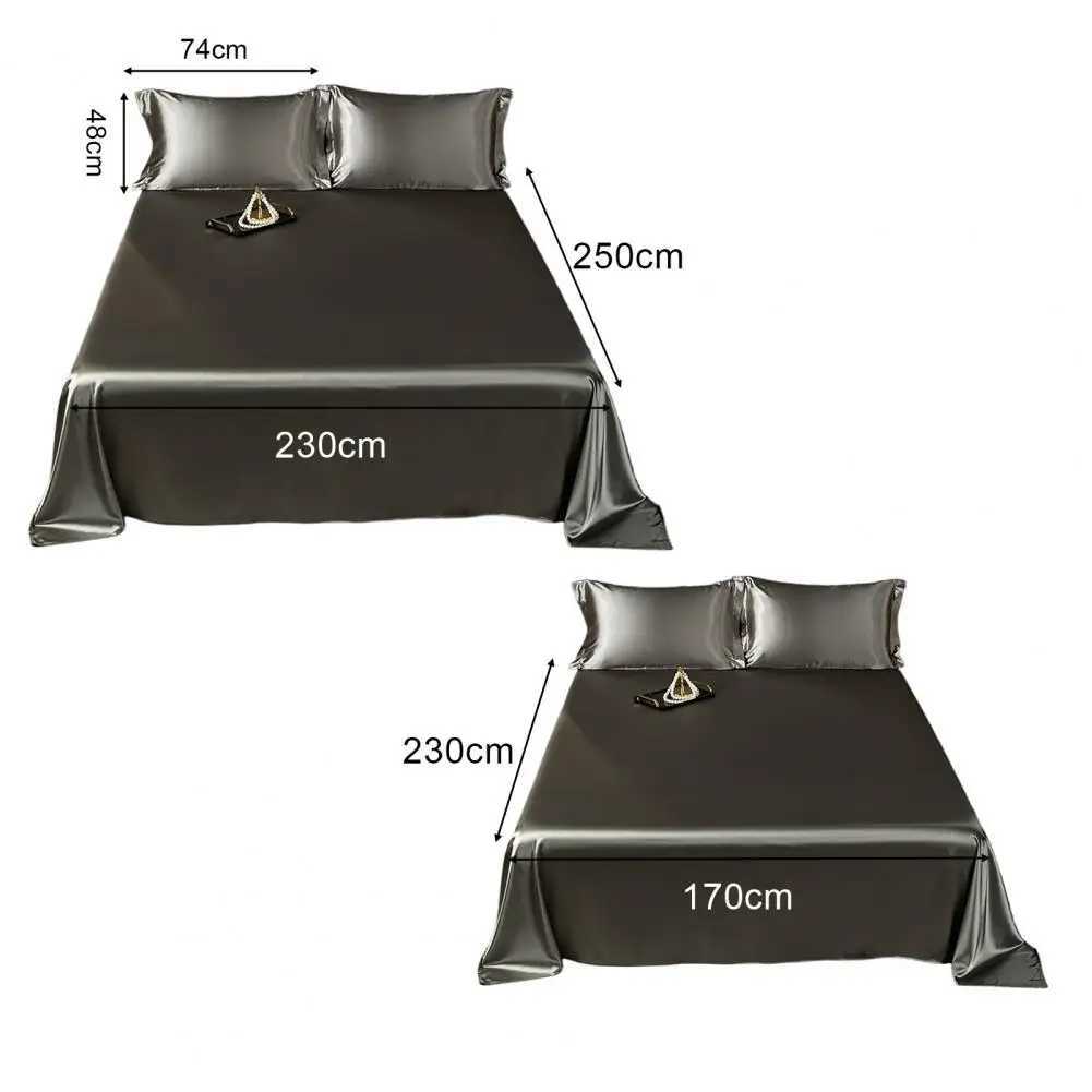 Glossy Satin Silk Bed Sheet With 2 Pillowcase TwinFullQueenTop Sheets Solid Color Flat Bed Sheets Smooth Bed Sheet Sets C250912