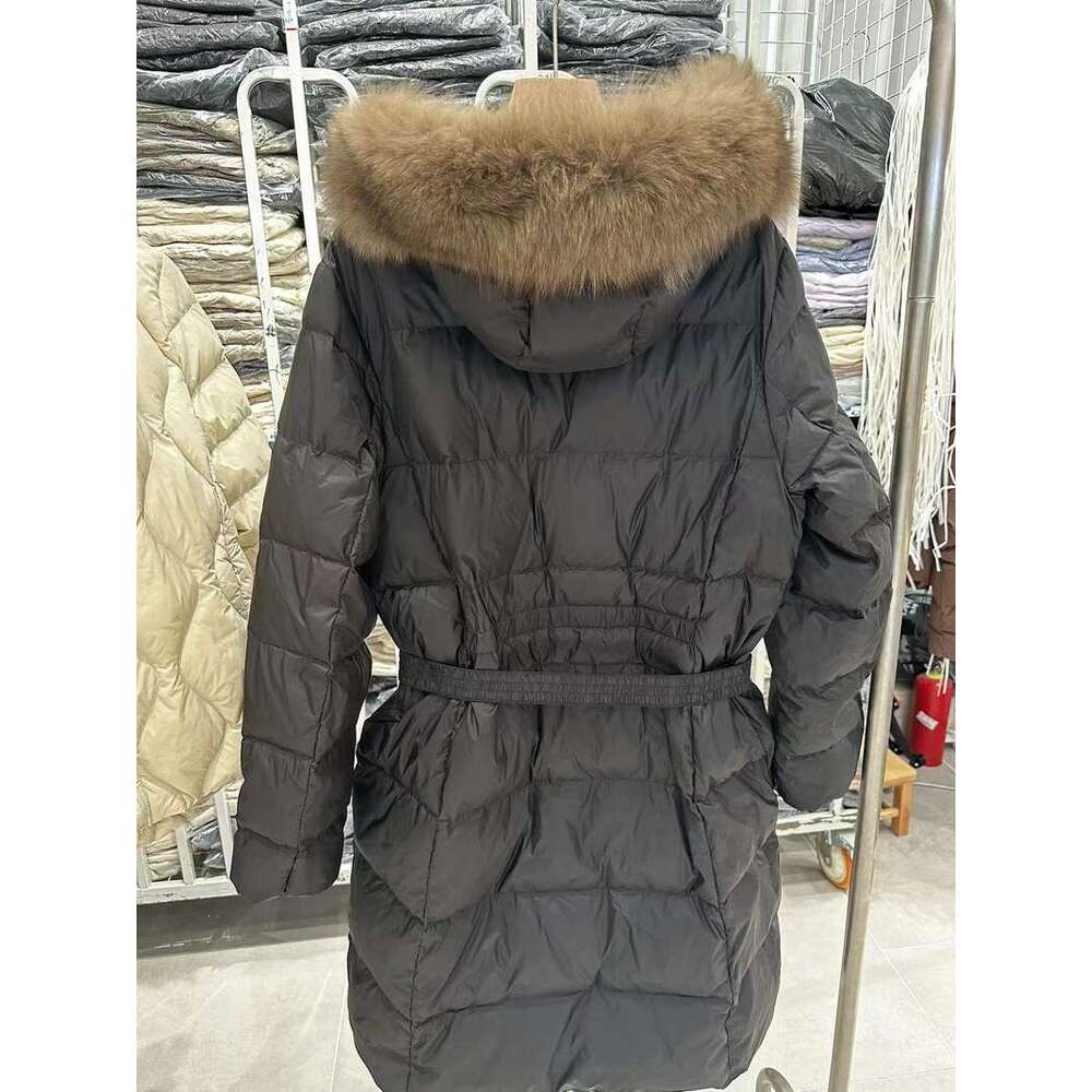 Women's Coat New Mid-Length Down Jacket With Hood, Large Fur Collar, Fox Over Knee, Waist, Thickened A Version