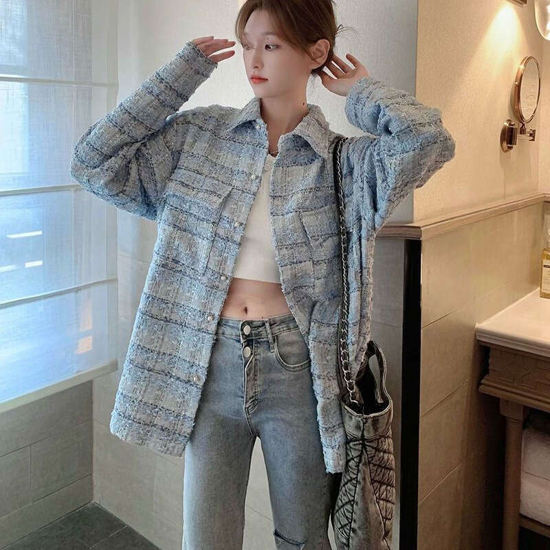 DHEssentials High-End Chanel-Style Coat Women, Autumn/Winter 2025, Pure Spring New Loose Mid-Length Long-Sleeve Top for Petite Figures