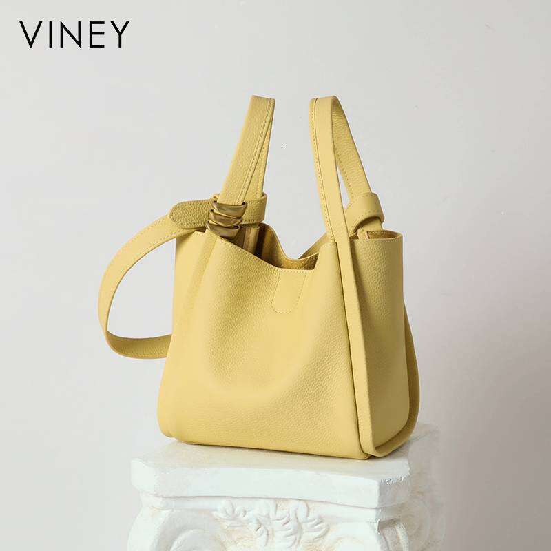 Viney 2025 New Style Women's Bucket Summer Shoulder Genuine Leather Hand-Held Vegetable Basket Bag