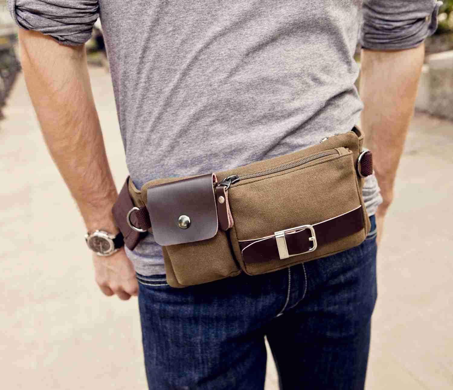 Vintage Mens Waist Bag Sports Waist Pack Bum Bag Security Money Waist Day Pack Pouch Hip Belt Bag Bumbag CoffeeW250912