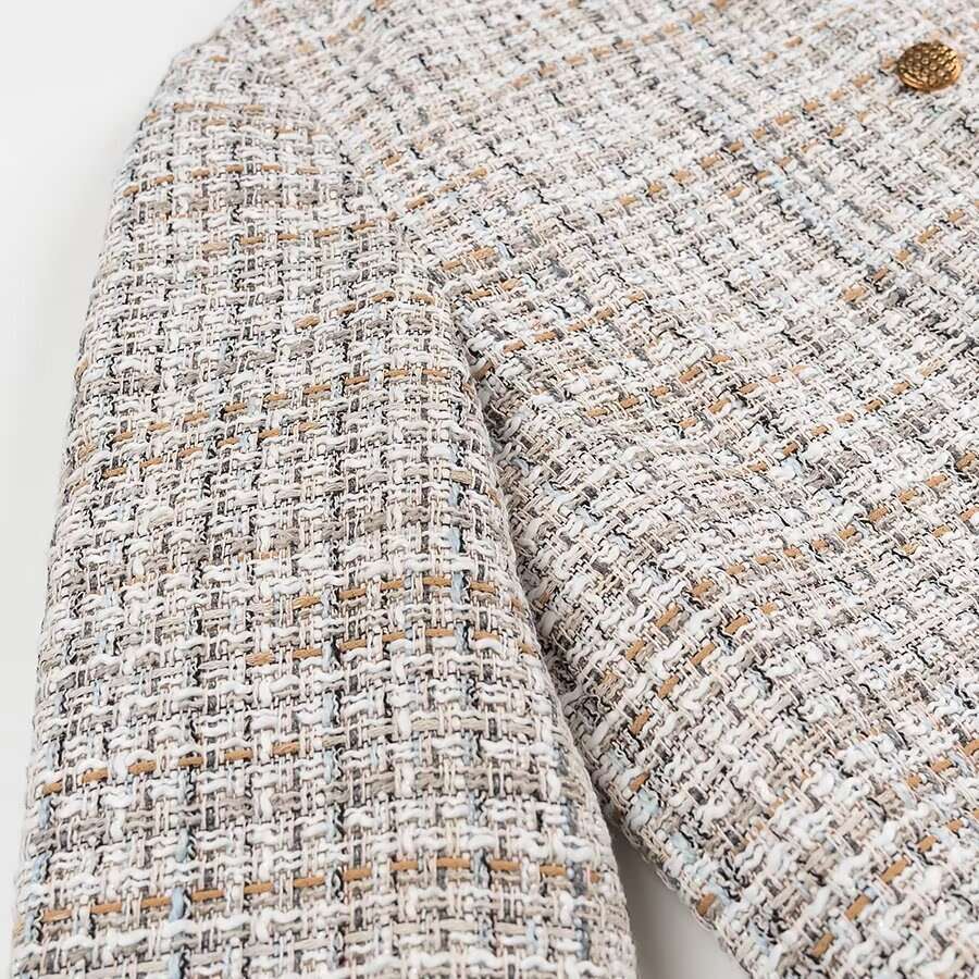 DHEssentials 2025 Autumn New French Style Small Chanel Button Textured Round Neck Long Sleeve Blazer