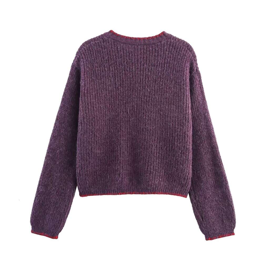 DHEssentials Women's Fashion 2025 Autumn Winter New Fashionable Little Chanel Style Knitted Cardigan Sweater Top Purple