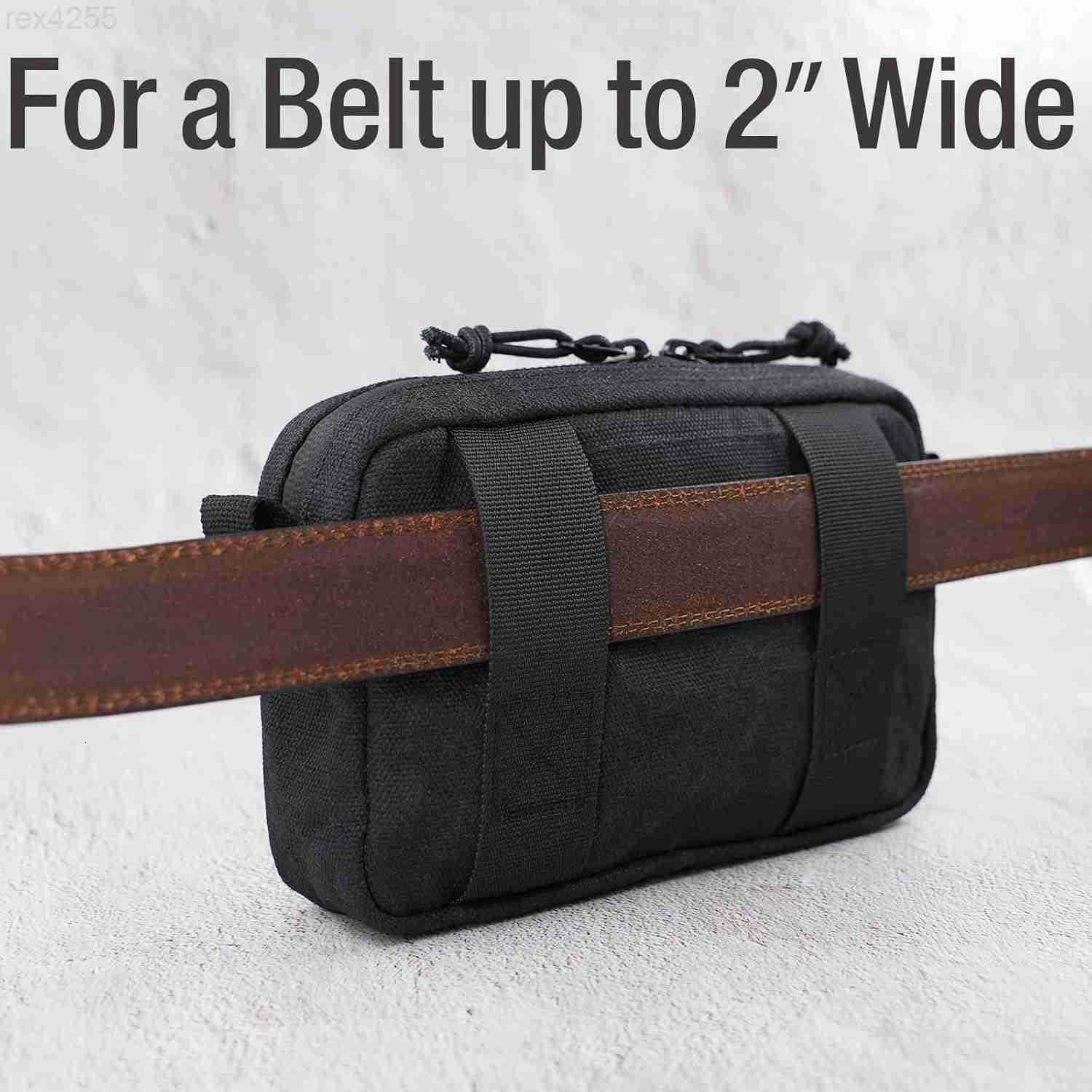 Belt Zipper Pouch for Men Women YKK Zippers EDC Belt Pouch Waist Pack Bag for Camping Hiking Water Resistant Tough Waxed Canvas Black Size MW250912
