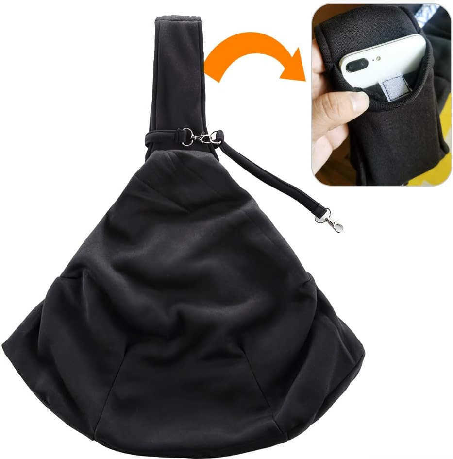 Small Dog Cat Travel Bag Hands Free Pet Carrier with Adjustable Strap Stainless Steel ID Barrel Black Up to 12 lbsW250912