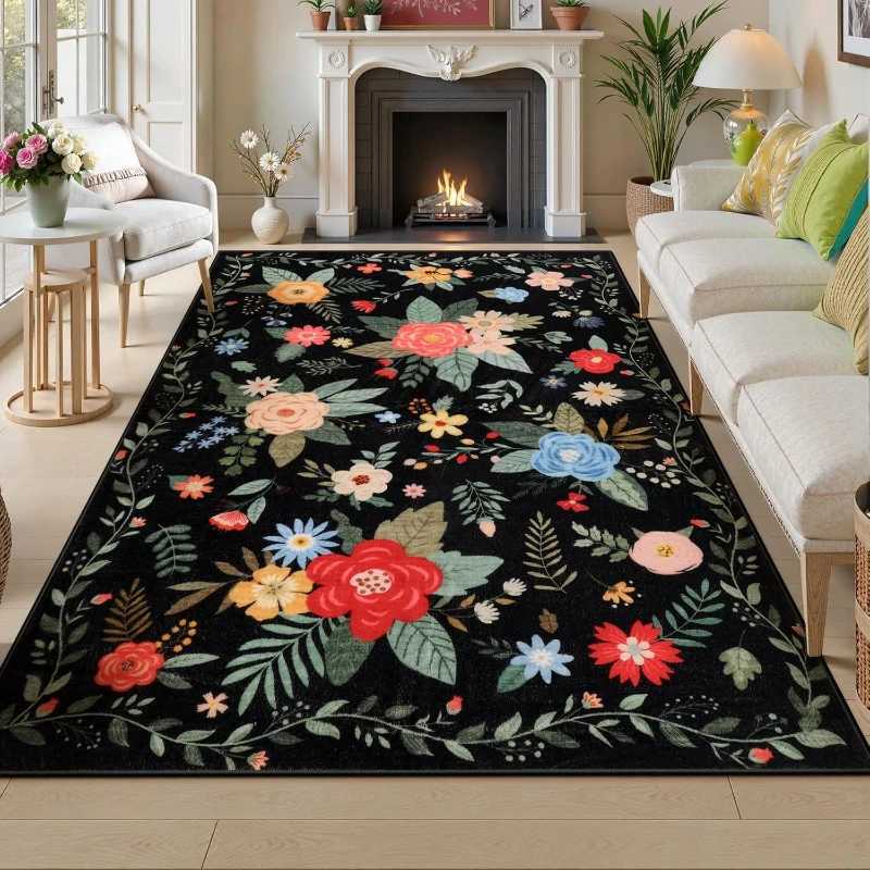 Boho Floral Style Carpets for Living Room Colorful Flowers Bedroom Decor Carpet Fluffy Soft Bedside Rug Home Thicken Plush Mat C912 H260226