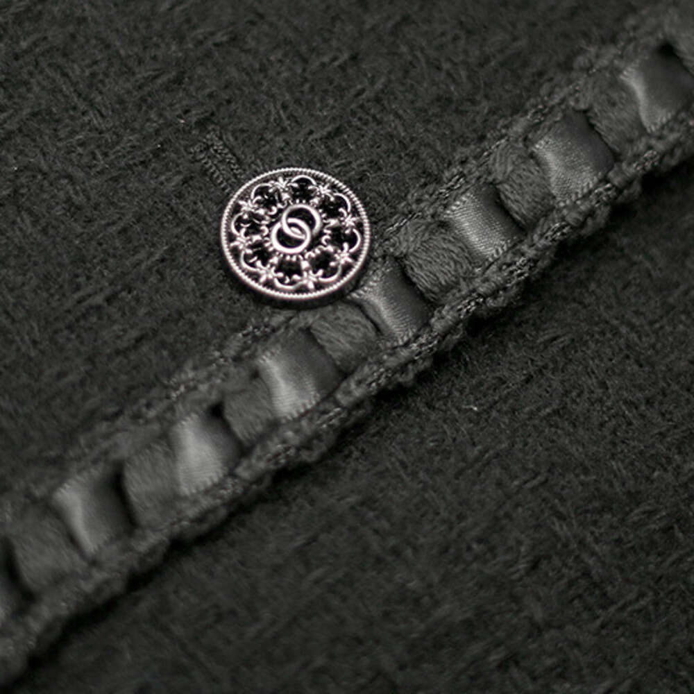 DHEssentials Wool Black Tweed Jacket Autumn Winter Thickened Warm Old Money Short Versatile Little Chanel Style Coat