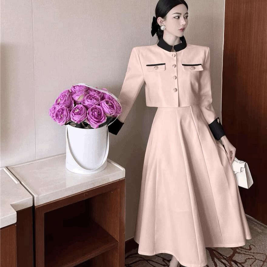 DHEssentials High-end Chanel-style Short Jacket Skirt for Women, Spring and Autumn French Socialite Elegant Fashion Long Sleeve Two-piece Set