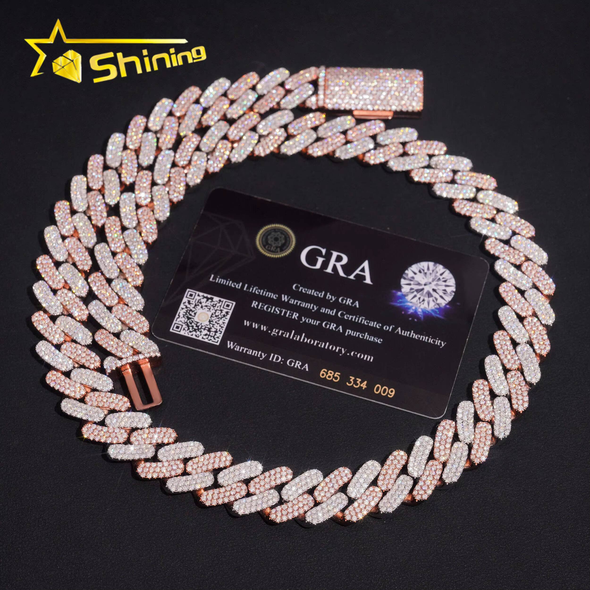 Pass Diamond Tester Hip Hop Jewelry 16mm 3 Rows 925 Sterling Silver Men Necklace Miami Iced Out Moissanite Cuban Link Chain