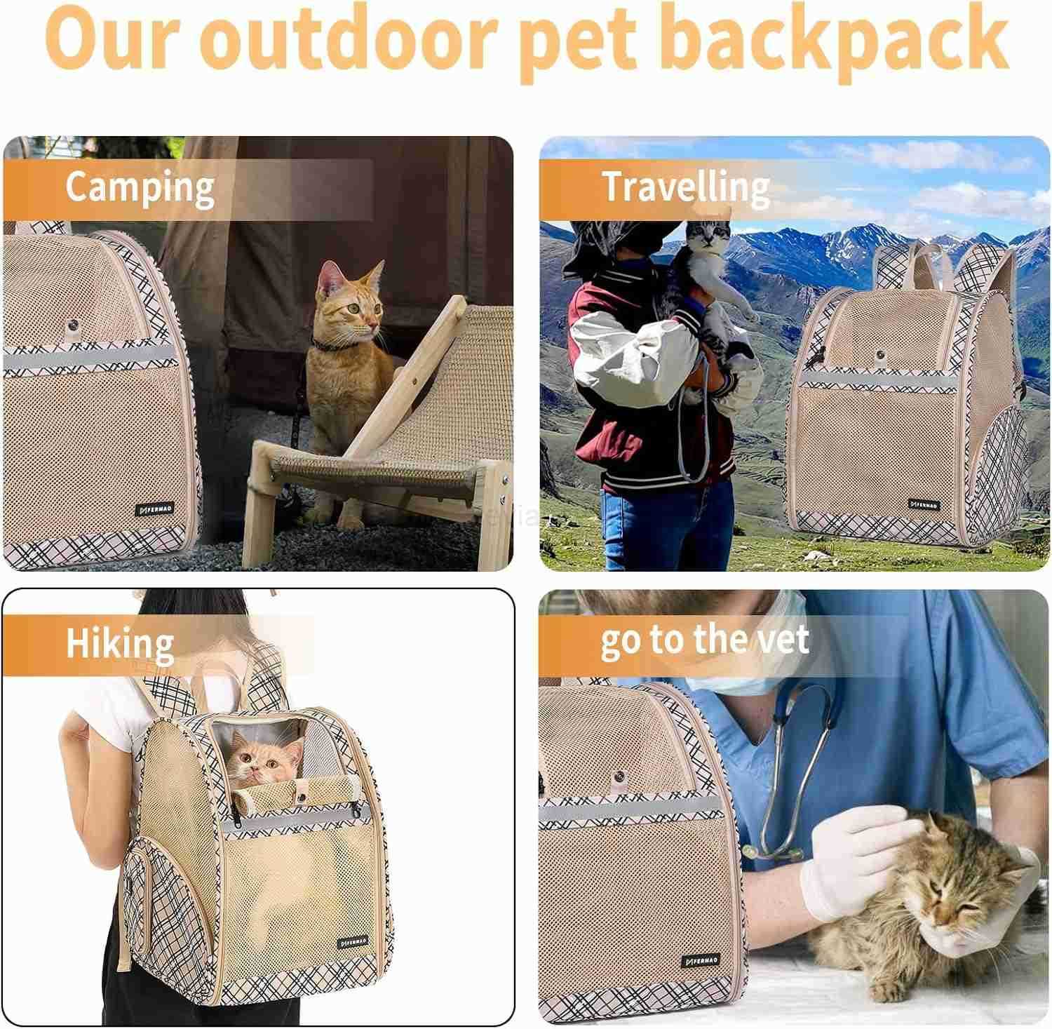 Cat Backpack Carrier Pet Backpack Carrier for Small Dogs and Medium cat Puppy Kitten Bunny up to 15lbs Cat Carrying Backpack Collapsible with Fully Ve