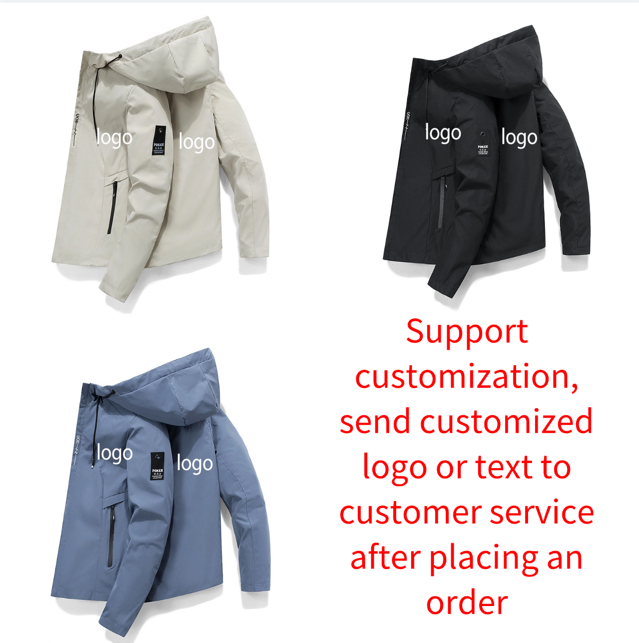 Designer jacket men's jacket supports customized logo and pattern new casual hooded youth men's top trendy pure cotton plus size